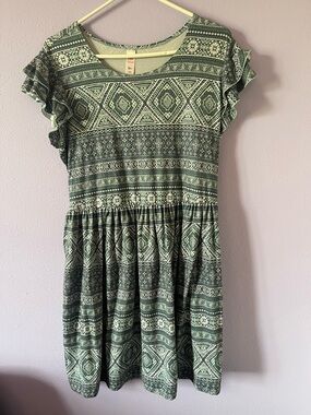 Justice Green and Cream Tribal Print Dress